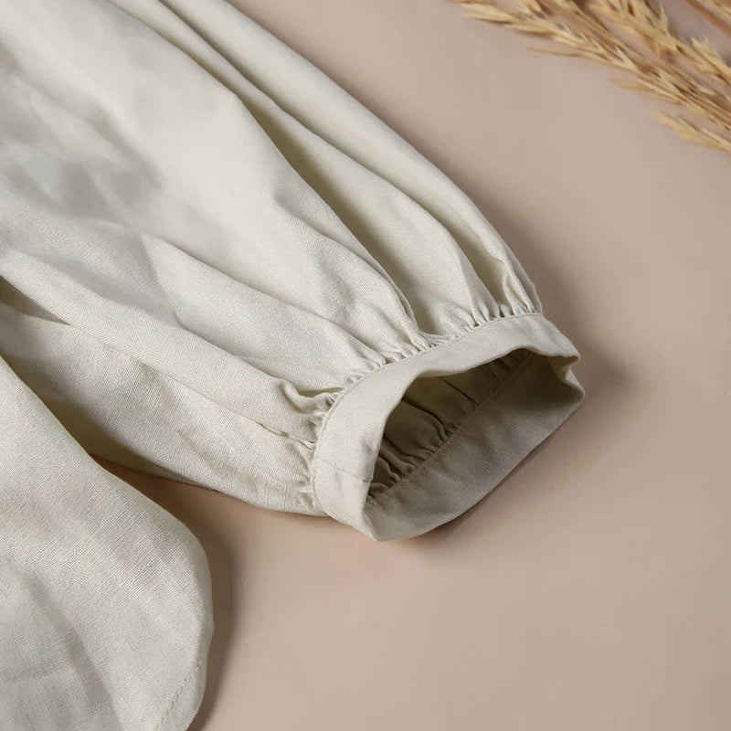 Anna-Berg | Ivory Gathered Lantern-Sleeve Cotton Blouse
