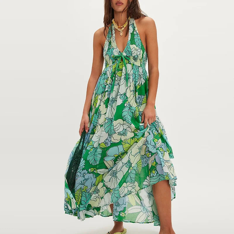 Anna-Berg | Floral Halter-Neck Maxi Lightweight Dress