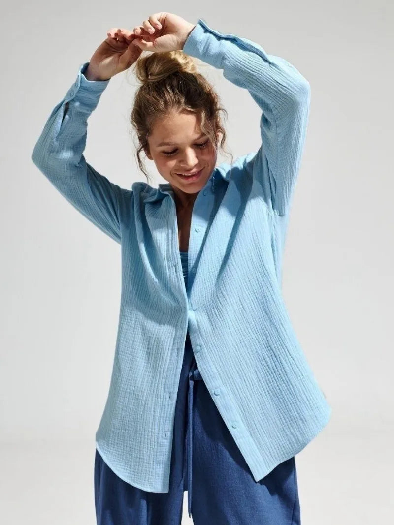 Anna-Berg | White Short-Sleeve Button-Up Cotton Shirt