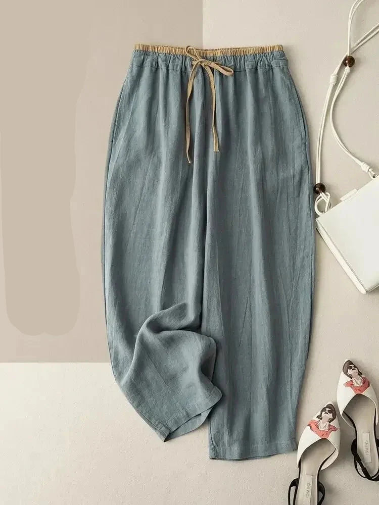Anna-Berg | Light Blue Tapered Chambray Linen Pant