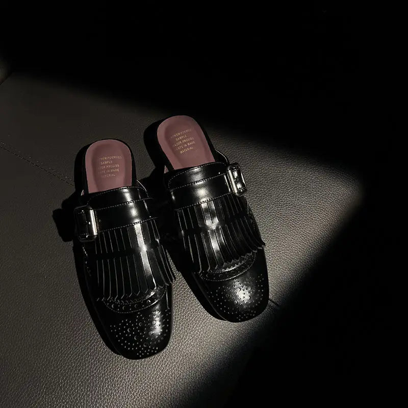 Anna-Berg | Fringe Slip-On Leather Loafers