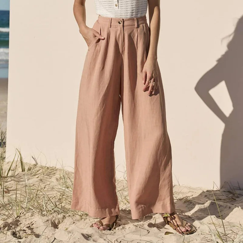 Anna-Berg | Natural High-Waist Wide-Leg Linen Trousers