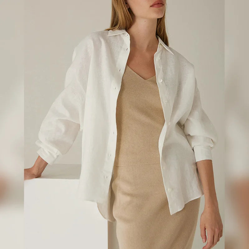 Anna-Berg | Natural Slit-Hem Linen Shirt