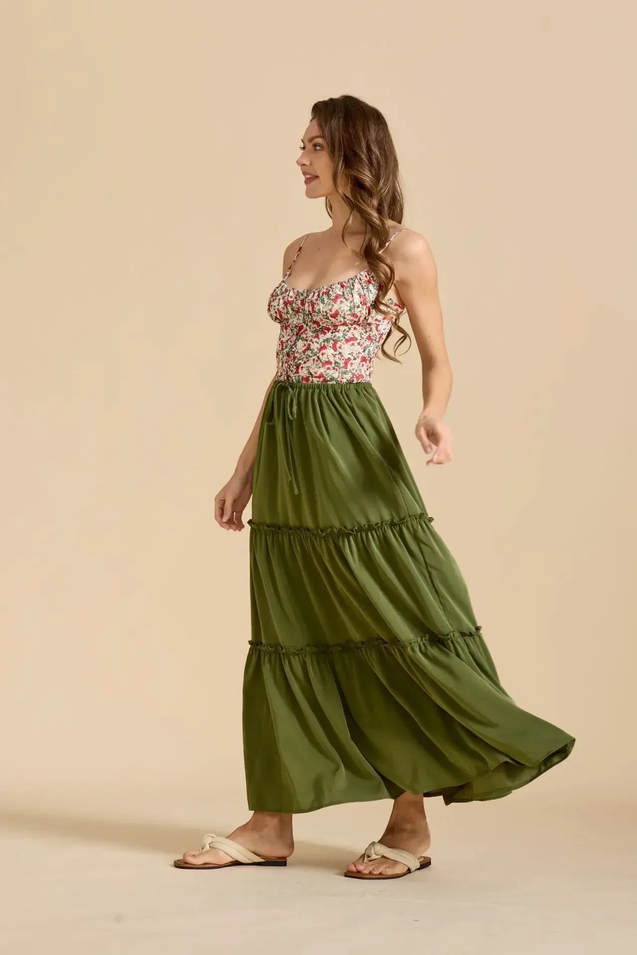 Anna-Berg | Sage Tiered Cotton Maxi Skirt