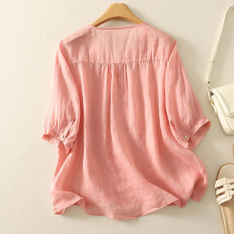 Anna-Berg | Ivory V-Neck Cotton Blouse