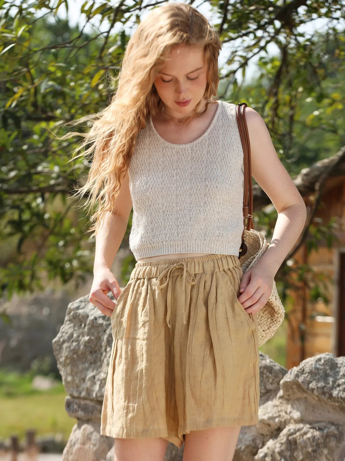 Anna-Berg | High-Waist Relaxed Fit Linen Shorts
