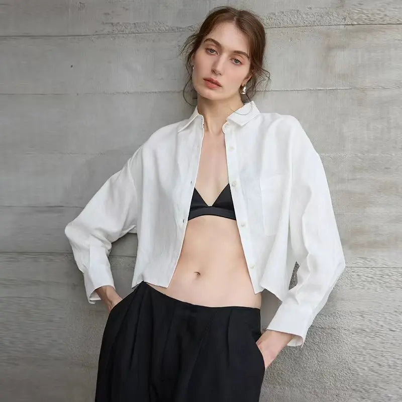 Anna-Berg | Cropped Long-Sleeve Linen Shirt