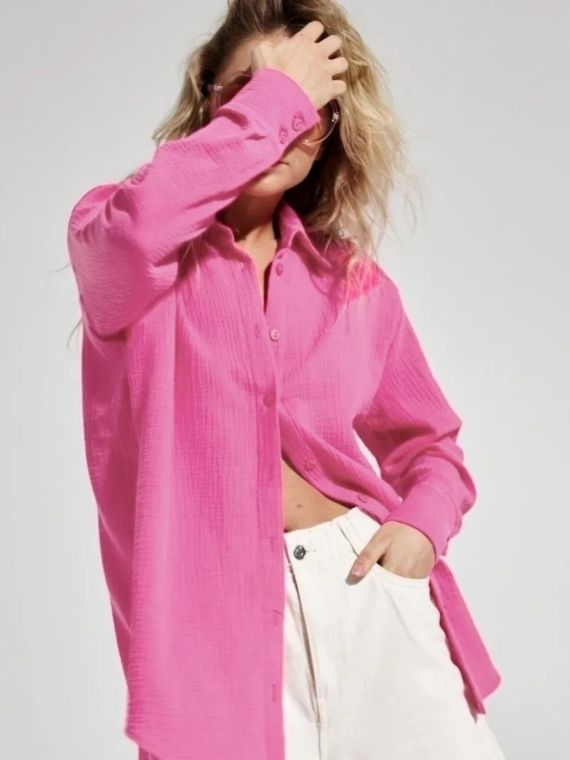 Anna-Berg | White Short-Sleeve Button-Up Cotton Shirt
