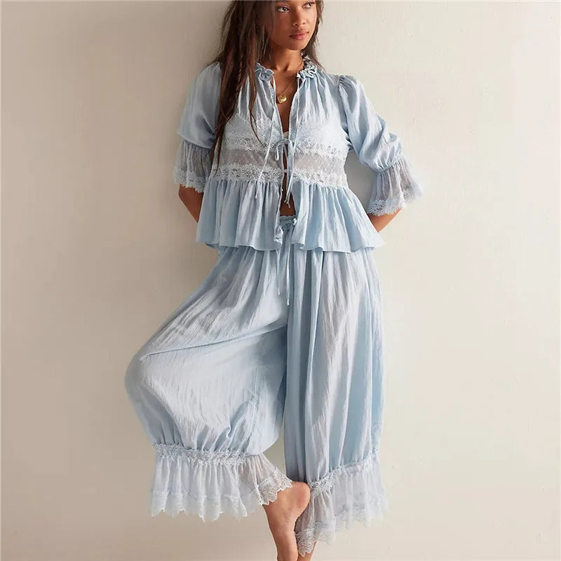 Anna-Berg | Sage Ruffled Lace Two-Piece Set