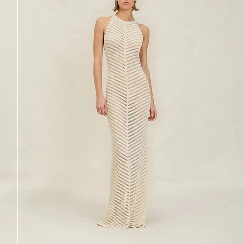 Anna-Berg | Chevron Halter Crochet Maxi Dress