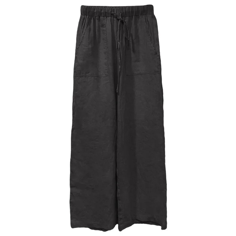 Anna-Berg | Sand Drawstring Straight-Leg Linen Pants