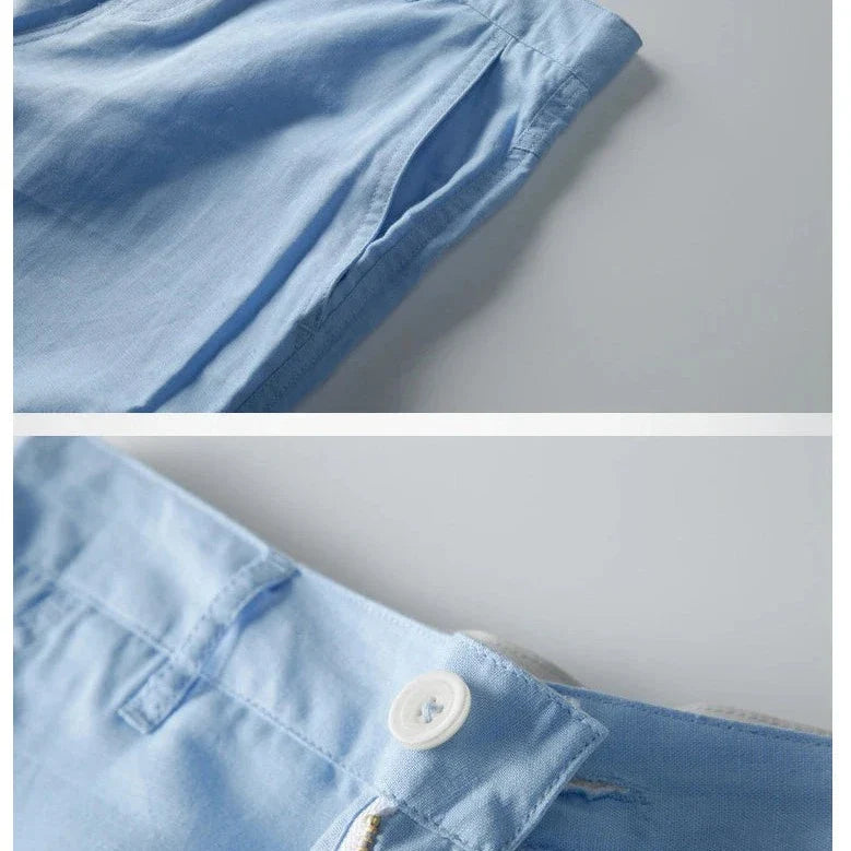Anna-Berg | Natural Relaxed Fit Drawstring Waist Cotton-Linen Blend Shorts
