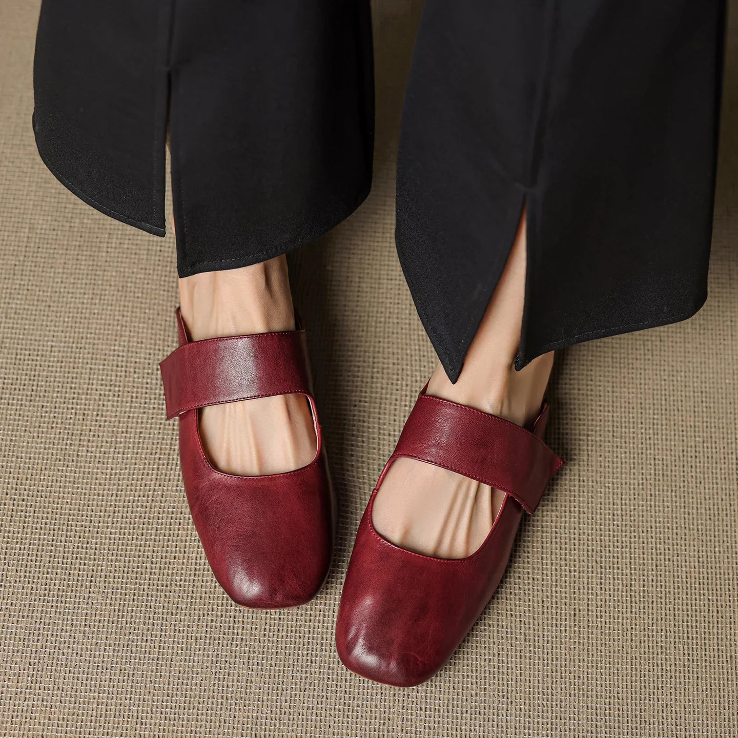 Anna-Berg | Black Square Toe Chunky Heel Leather Mules