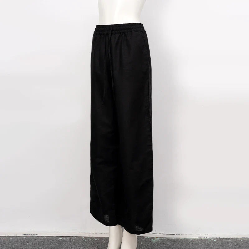 Anna-Berg | Natural Drawstring Waist Relaxed Fit Linen Pant