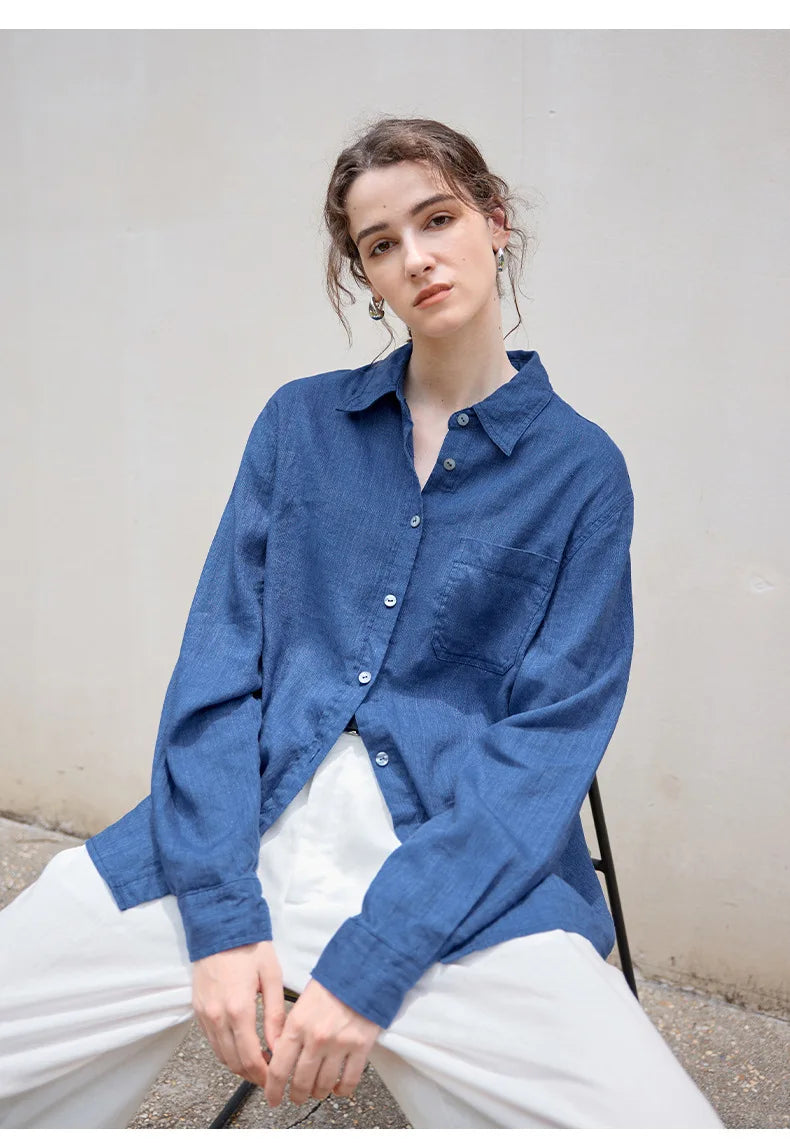 Anna-Berg | Indigo Relaxed Fit Button-Up Linen Shirt