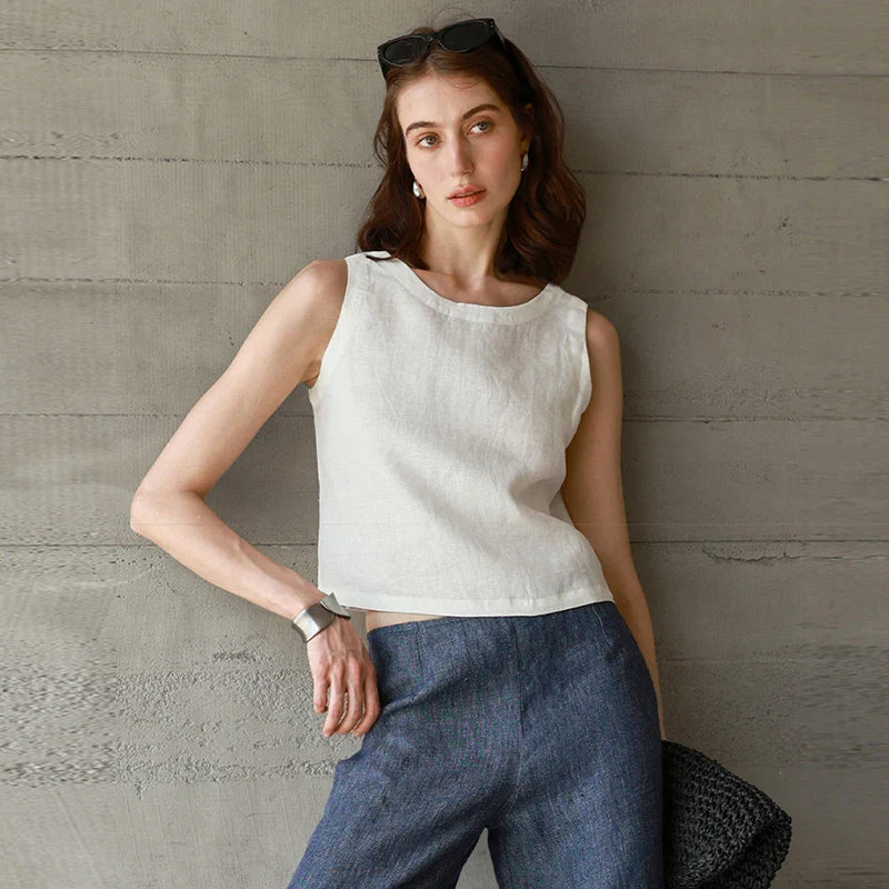 Anna-Berg | Natural Reversible Linen Crop Top