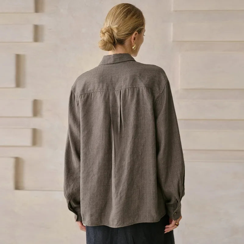 Anna-Berg | Beige Relaxed Fit Linen Shirt