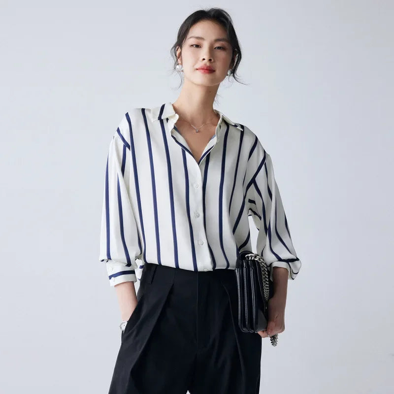 Anna-Berg | Ivory Striped Satin Blouse