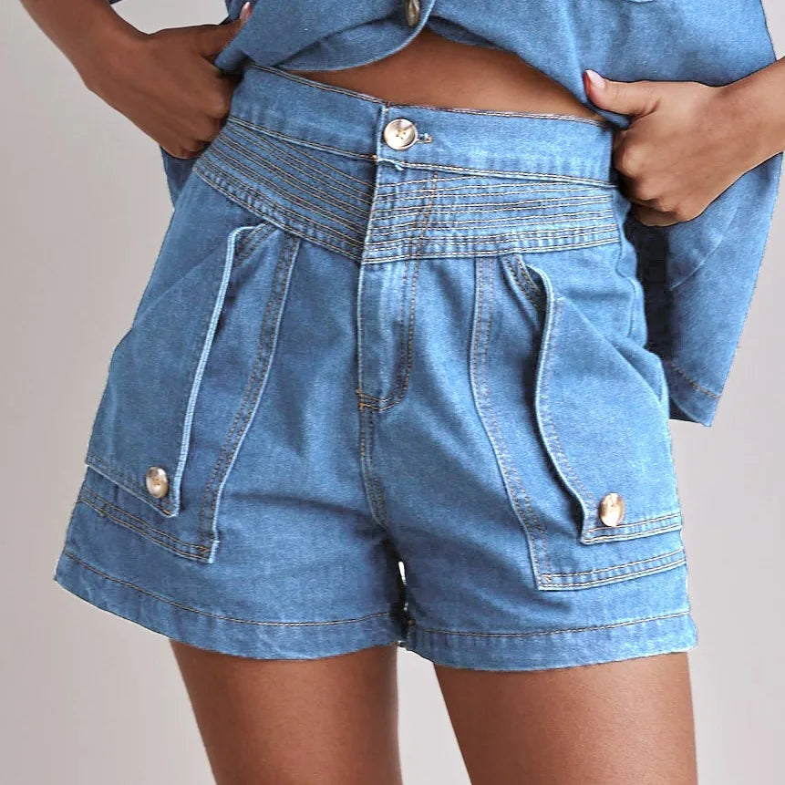 Anna-Berg | Indigo High-Waist Denim Two-Piece Set