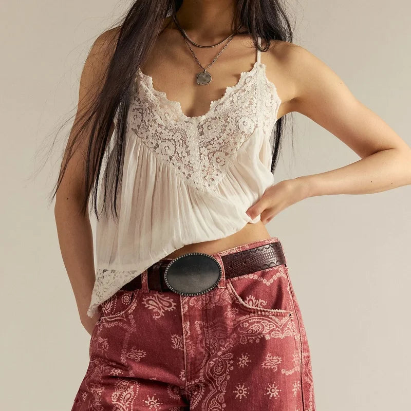 Anna-Berg | Ivory Lace-Trim Satin Cami
