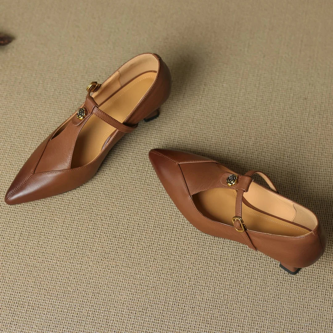 Anna-Berg | Black Pointed Toe Leather Heels