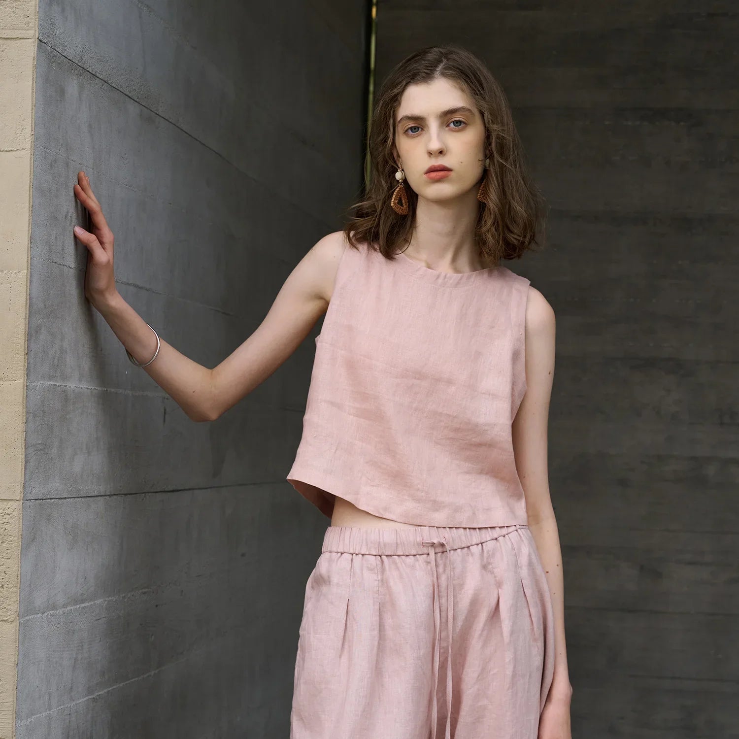 Anna-Berg | Asymmetric Cropped Linen Top