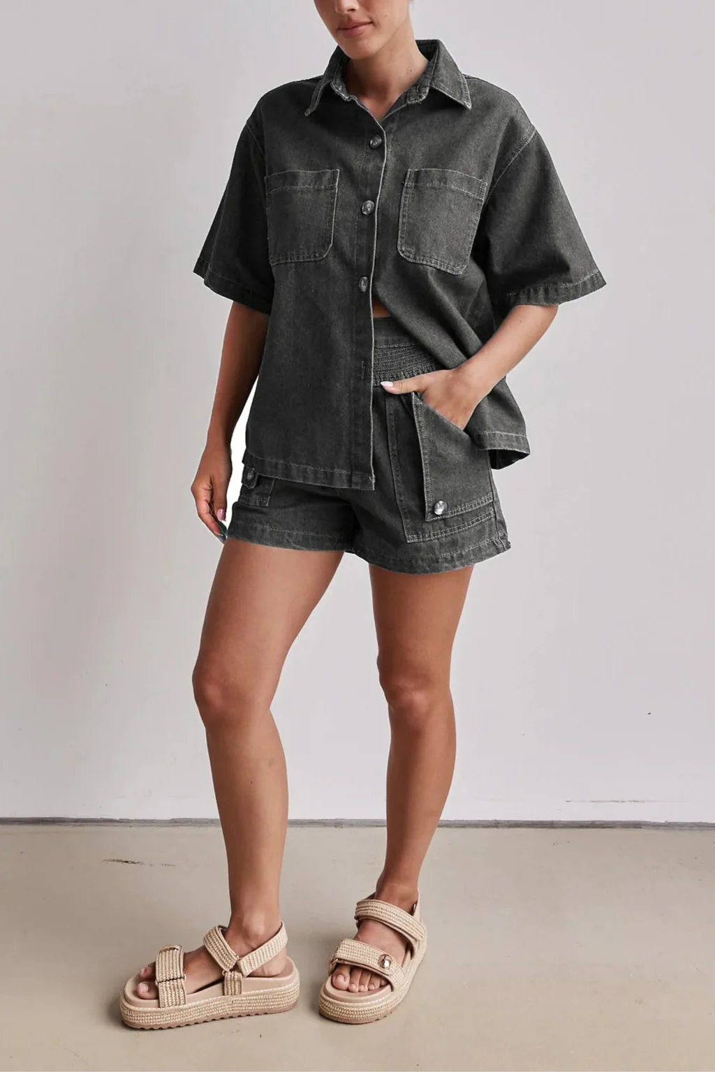 Anna-Berg | Indigo High-Waist Denim Two-Piece Set