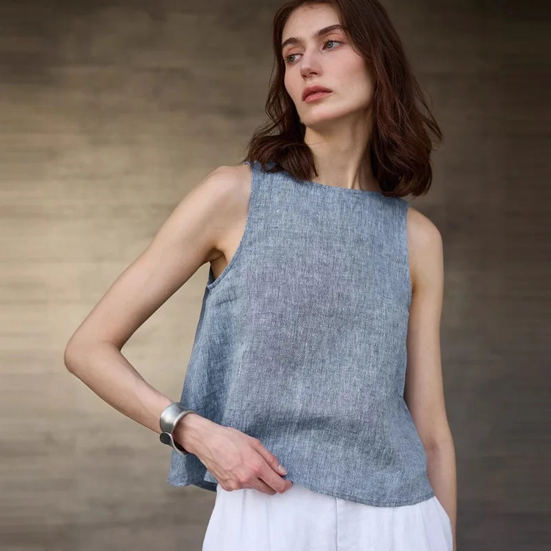 Anna-Berg | Light Blue Reversible Chambray Linen Vest
