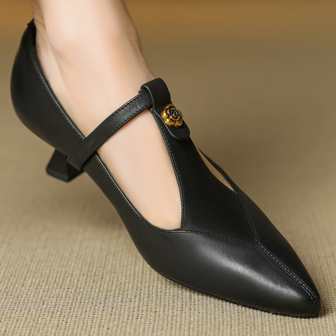 Anna-Berg | Black Pointed Toe Leather Heels