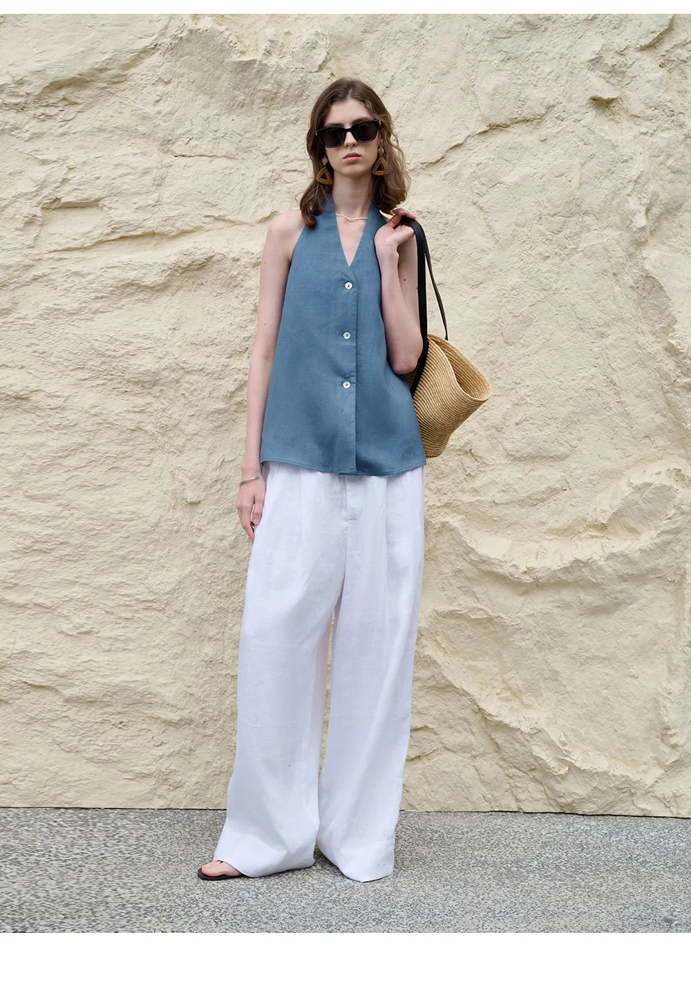 Anna-Berg | Natural Halter Linen Waistcoat Top