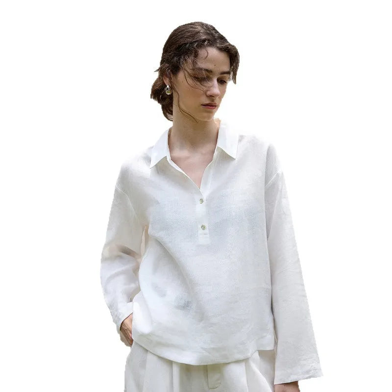 Anna-Berg | Relaxed-Fit Polo-Collar Linen Pullover