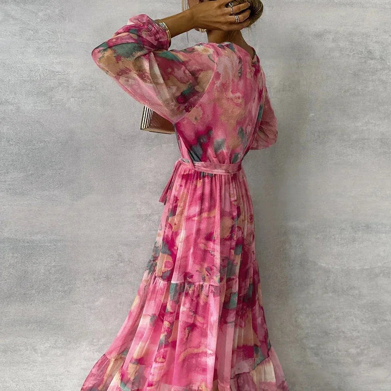 Anna-Berg | Elegant Floral Dress with Graceful Drape