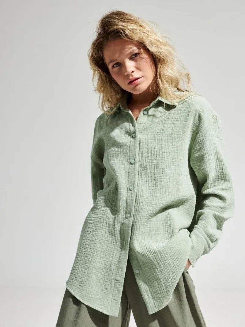 Anna-Berg | White Short-Sleeve Button-Up Cotton Shirt