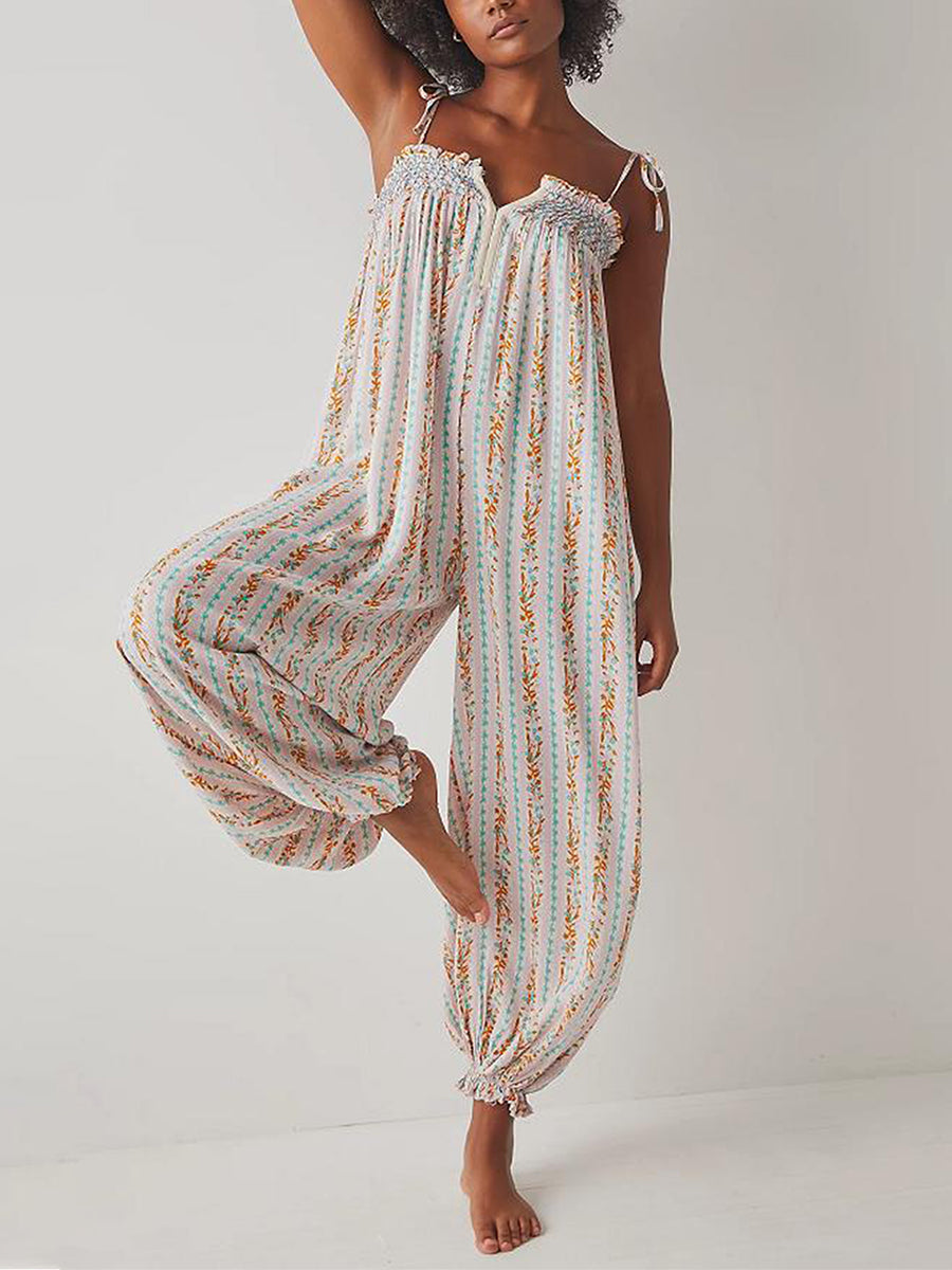 Anna-Berg | Ivory Tie-Waist Wide-Leg Viscose Jumpsuit