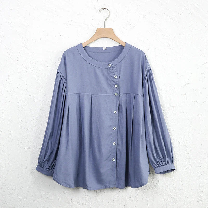 Anna-Berg | Ivory Gathered Lantern-Sleeve Cotton Blouse