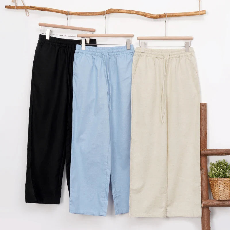 Anna-Berg | Natural Drawstring Waist Relaxed Fit Linen Pant