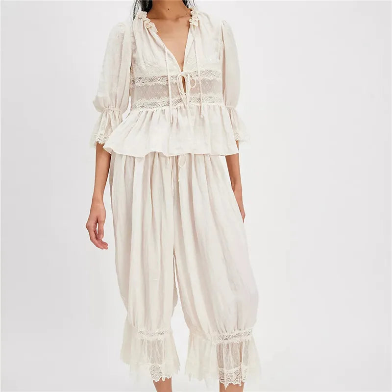 Anna-Berg | Sage Ruffled Lace Two-Piece Set