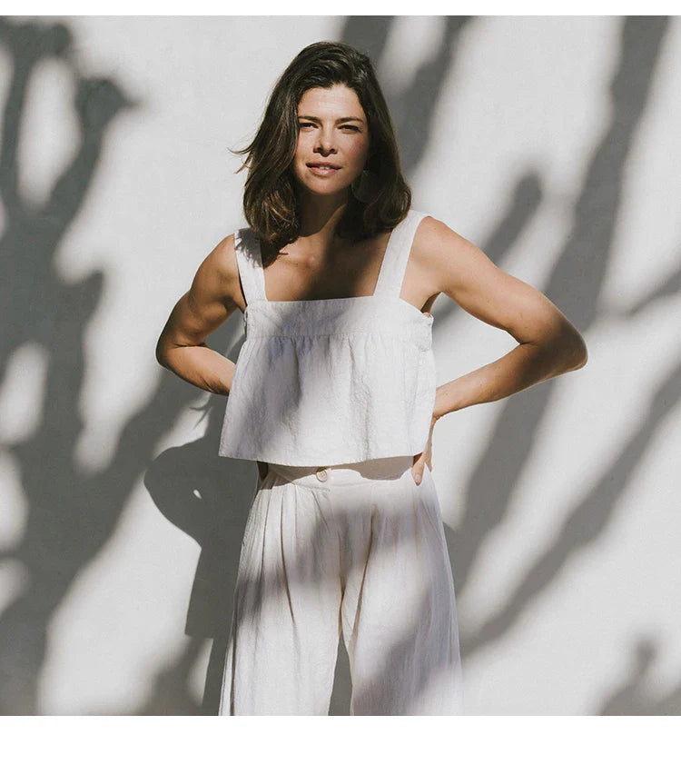 Anna-Berg | Stone Pleated Cropped Linen Pant