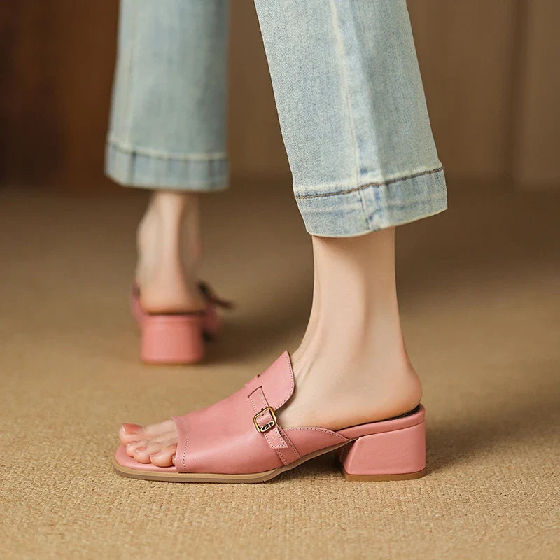Anna-Berg | Black Adjustable Buckle Leather Slide