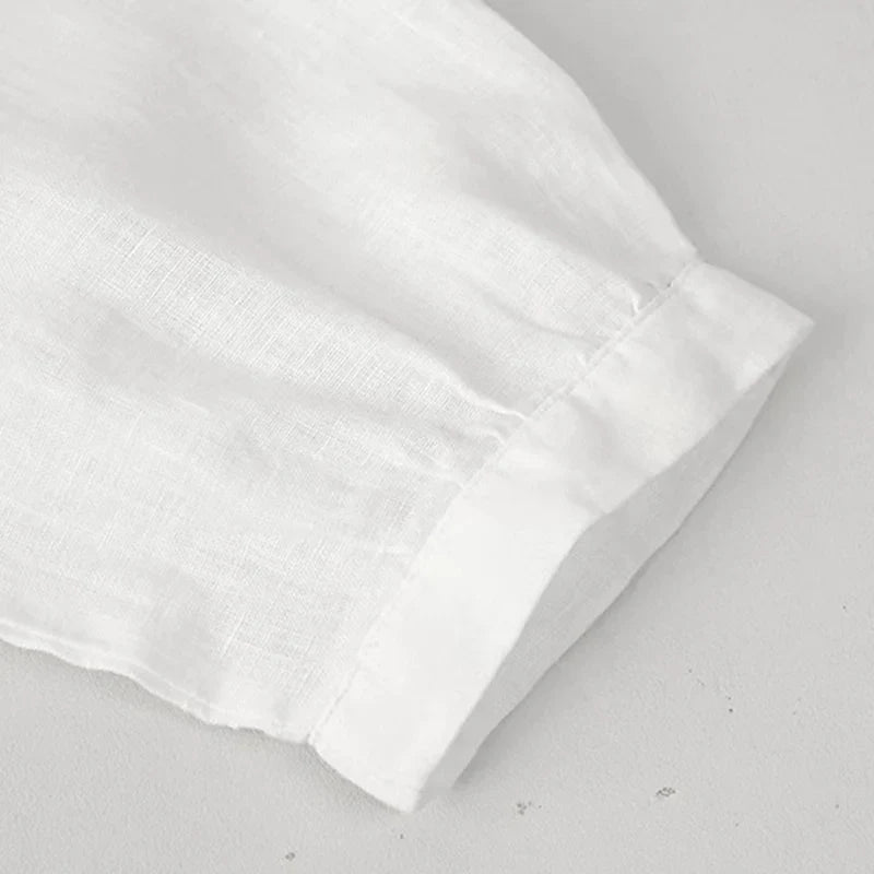 Anna-Berg | Fitted V-Neck Linen Blouse