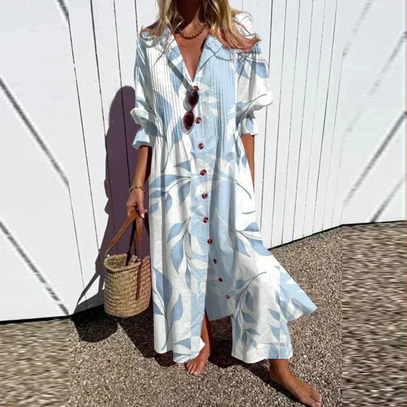 Anna-Berg | Boho Floral Long Sleeve Maxi Dress with Graceful Drape