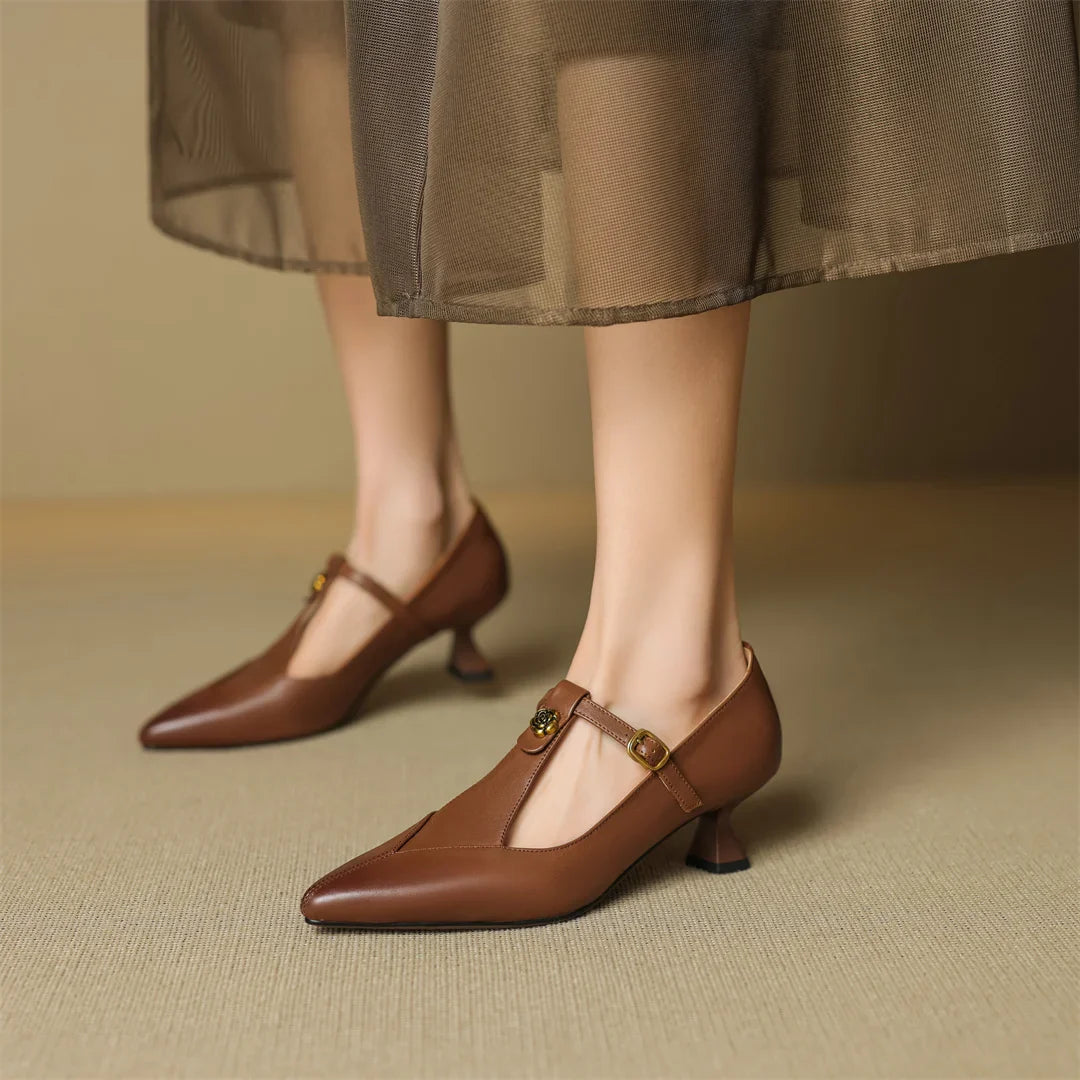 Anna-Berg | Black Pointed Toe Leather Heels