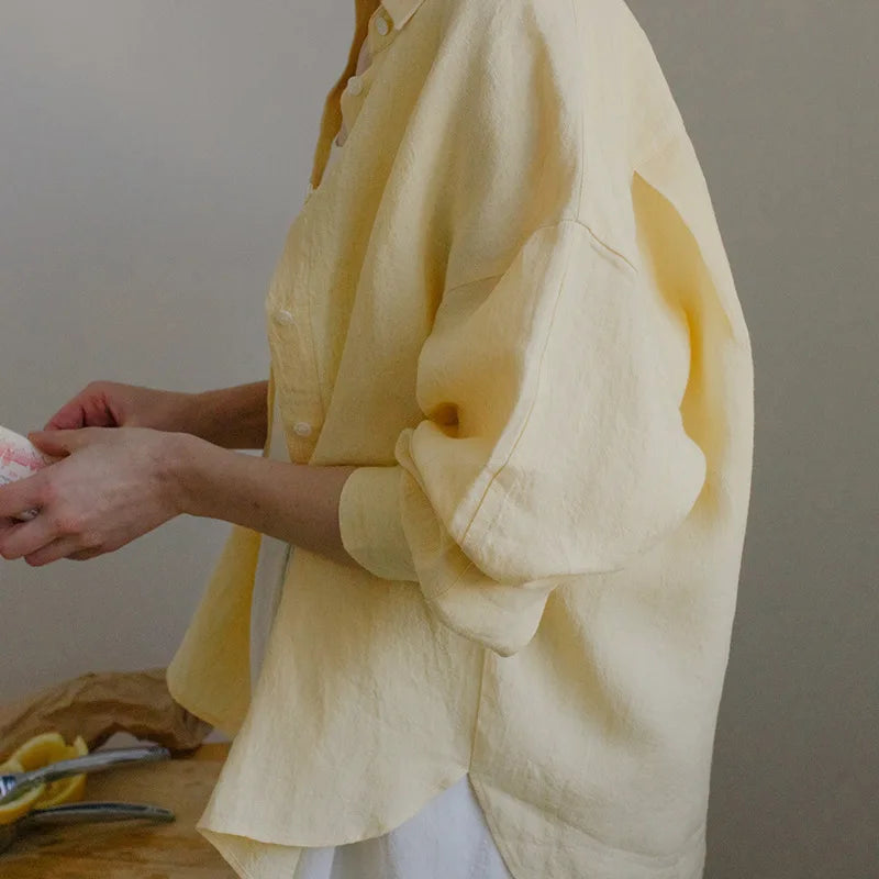 Anna-Berg | Natural Slit-Hem Linen Shirt