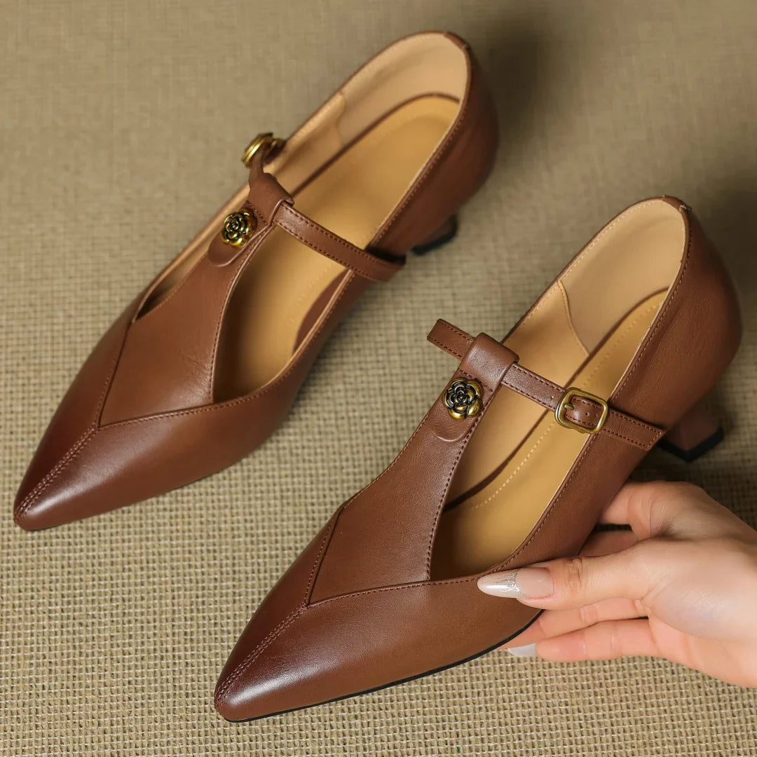 Anna-Berg | Black Pointed Toe Leather Heels