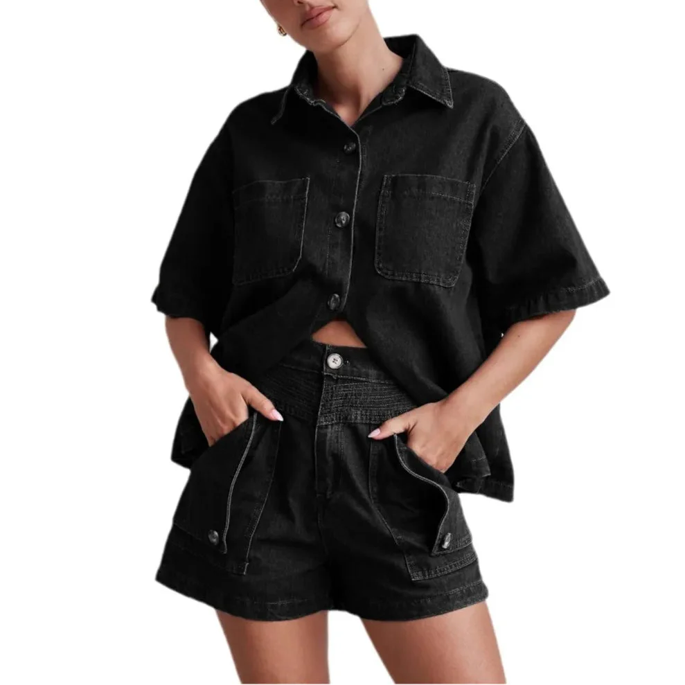 Anna-Berg | Indigo High-Waist Denim Two-Piece Set