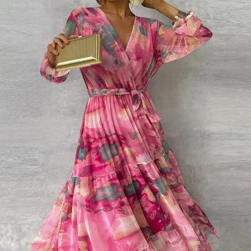 Anna-Berg | Elegant Floral Dress with Graceful Drape
