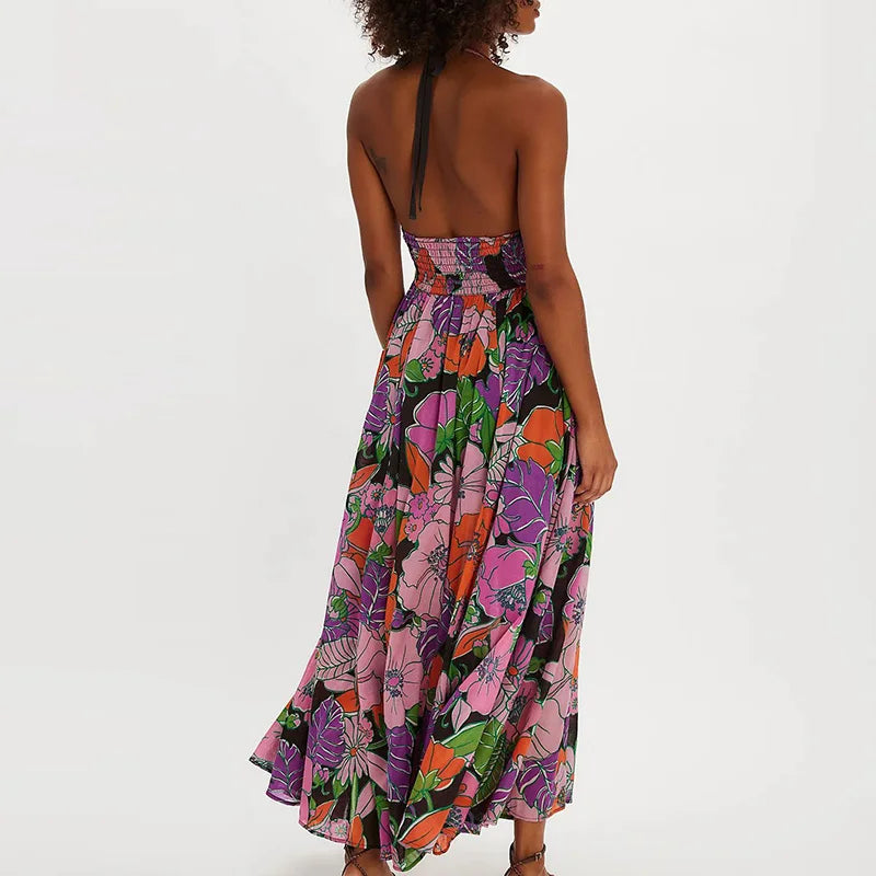 Anna-Berg | Floral Halter-Neck Maxi Lightweight Dress