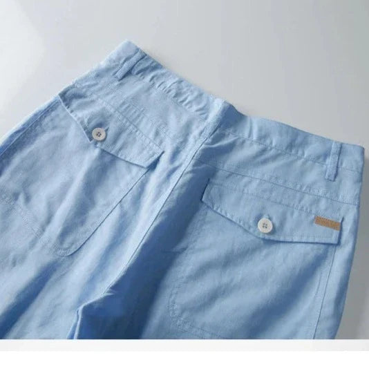 Anna-Berg | Natural Relaxed Fit Drawstring Waist Cotton-Linen Blend Shorts
