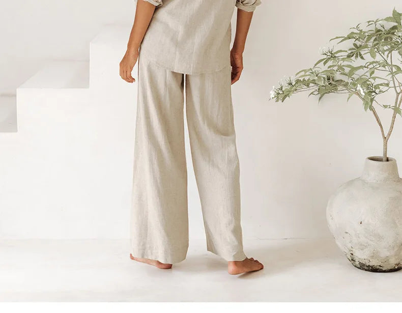 Anna-Berg | Ruffle-Waist Wide-Leg Linen Pant