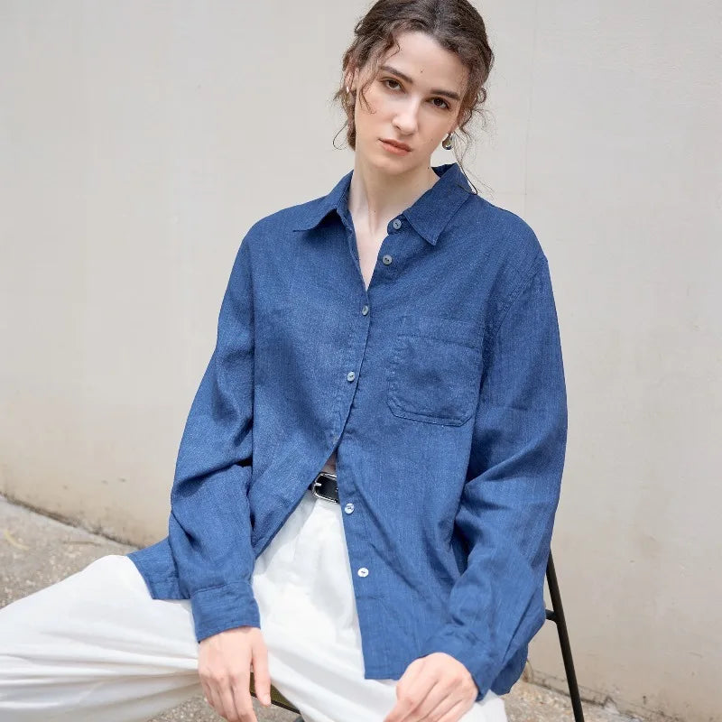 Anna-Berg | Indigo Relaxed Fit Button-Up Linen Shirt